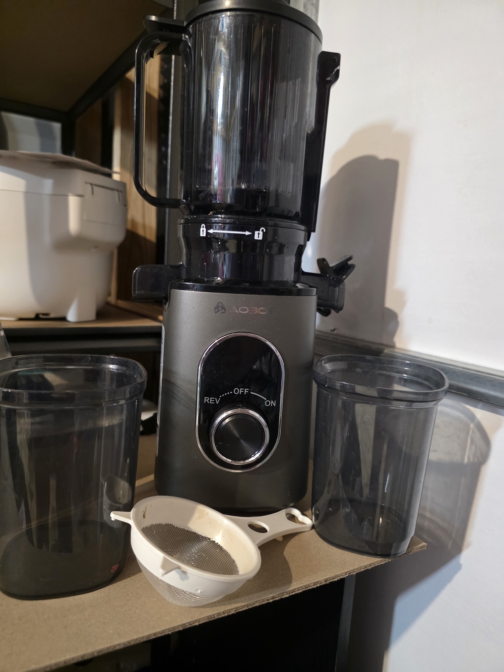 Aobosi 150W Black Cold Press Juicer with Two Cups And Strainer